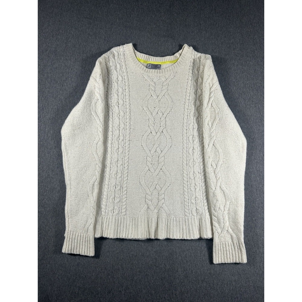 JCP Merino Wool Blend Cable Knit Crewneck Sweater Cream XL